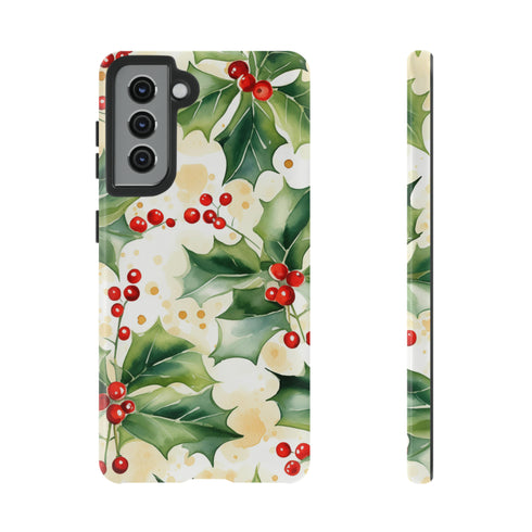 Christmas Holly on a Golden Background - Impact Resistant Phone Case Samsung Galaxy S21 Glossy